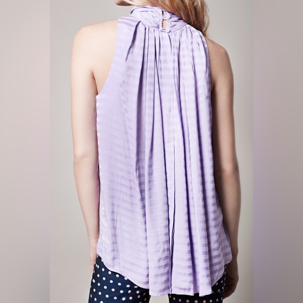 Smythe Sleeveless Turtleneck Drape Blouse Lilac Shadow Stripe - size Small - Picture 2 of 4